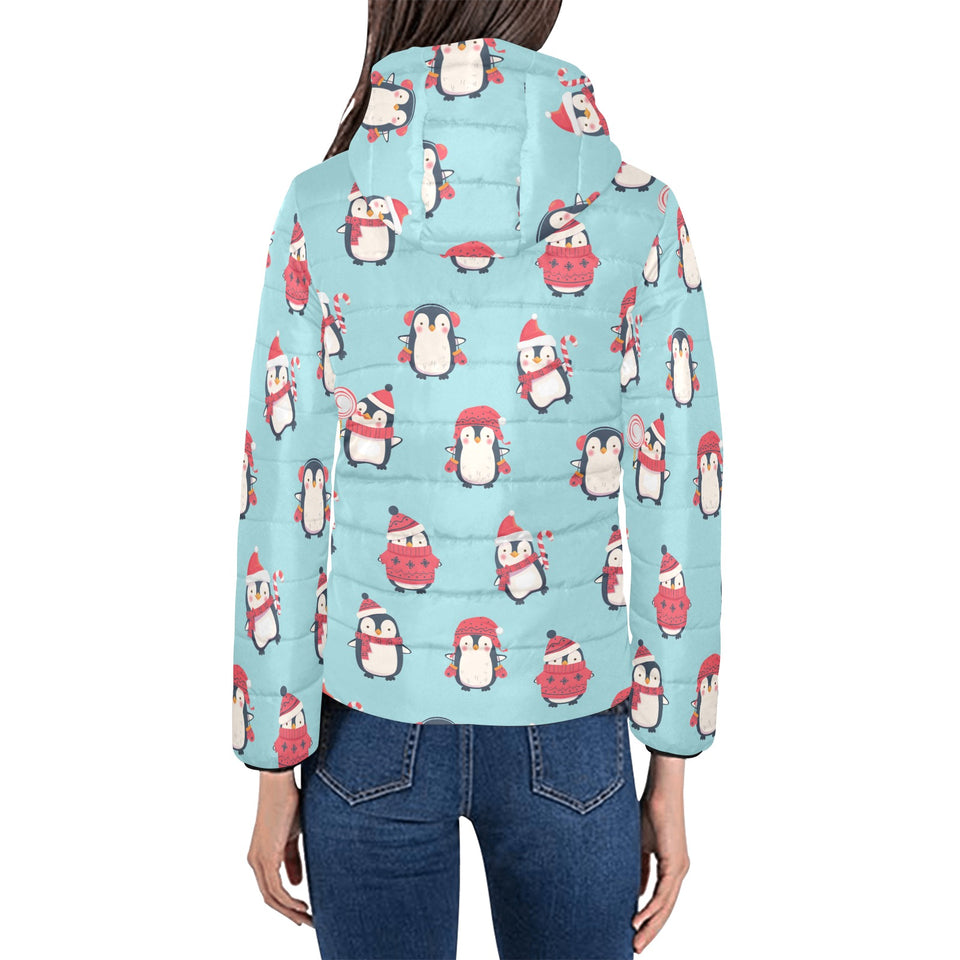 Cute penguin christmas design pattern Women's Padded Hooded Jacket