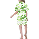 cucumber whole slices pattern Kids' Boys' Girls' V-Neck Short Pajama Set