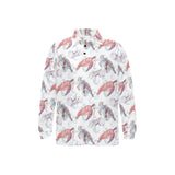 Watercolor sea turtle jellyfish pattern Men's Long Sleeve Polo Shirt