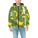 Banana Palm Leaves pattern Men's Padded Hooded Jacket