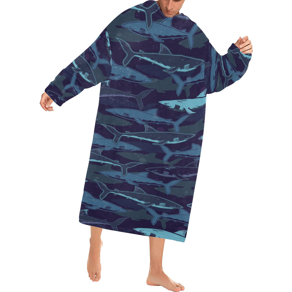 Shark pattern Blanket Robe with Sleeves