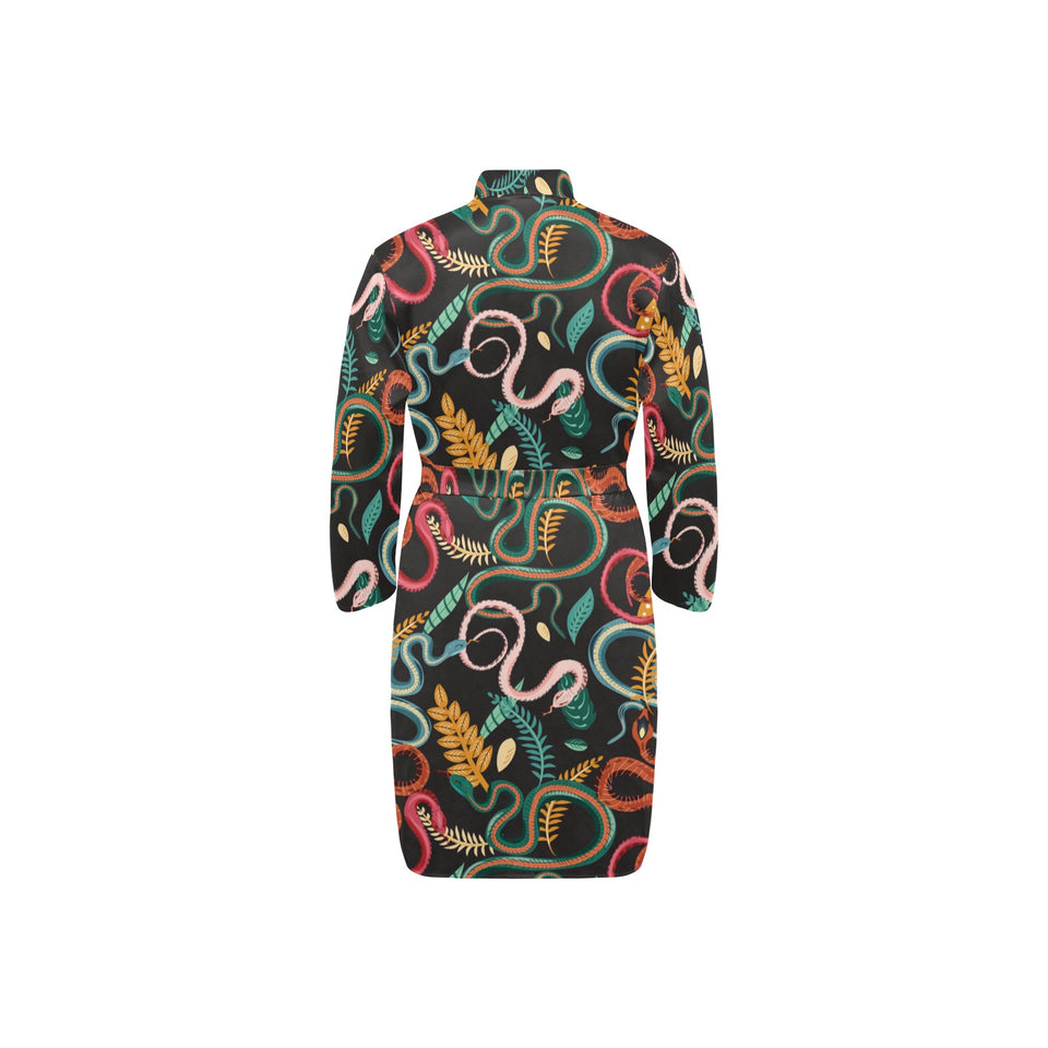 Colorful snake plant pattern Men's Long Sleeve Belted Night Robe