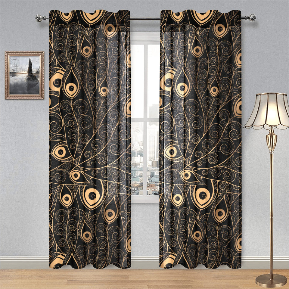 Gold peacock feather pattern Gauze Curtain