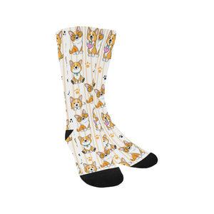 Cute dog corgi striped background pattern Crew Socks