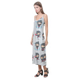 Cute ninja pattern V-Neck Open Fork Long Dress
