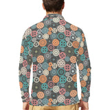 Gear Pattern Print Design 05 Men's Long Sleeve Polo Shirt