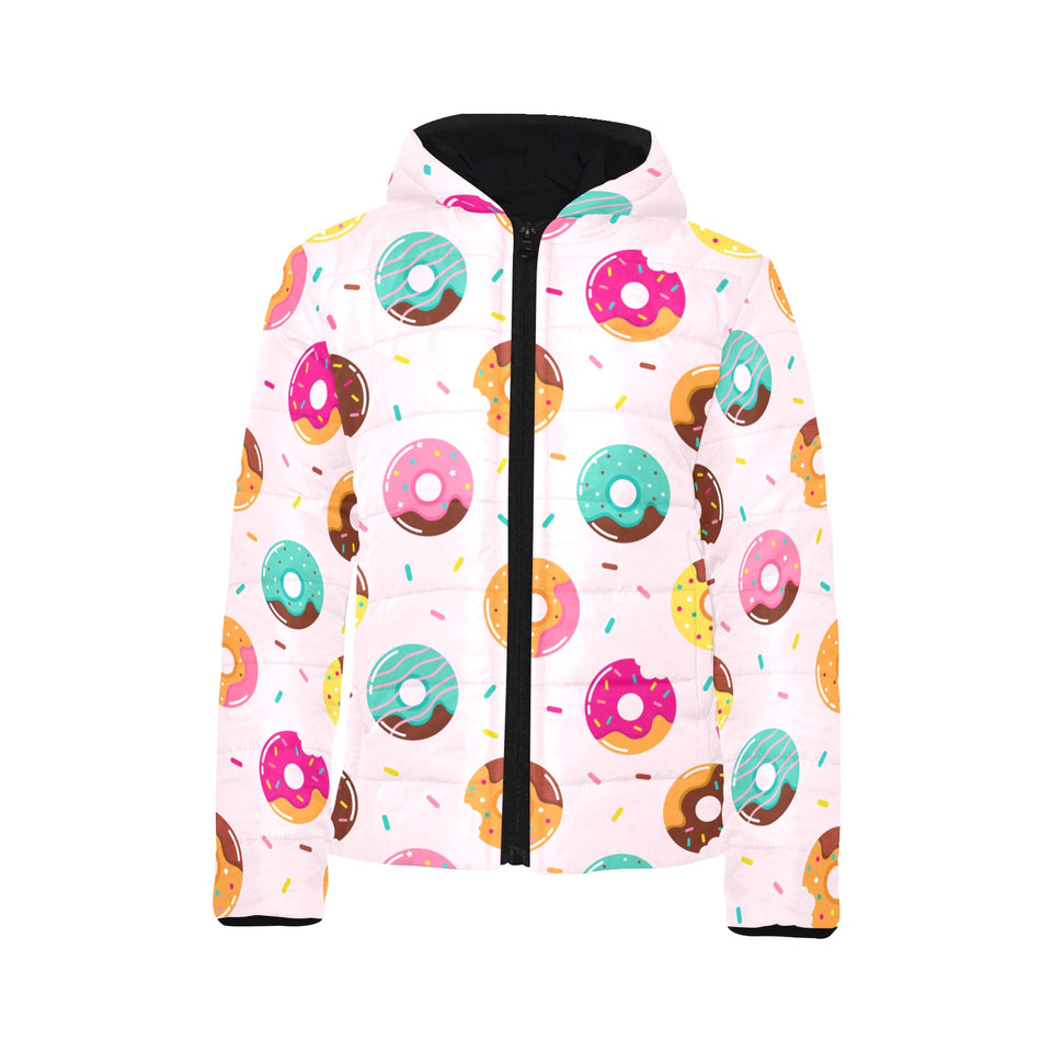 Donut pattern glaze pink background Kids' Boys' Girls' Padded Hooded Jacket