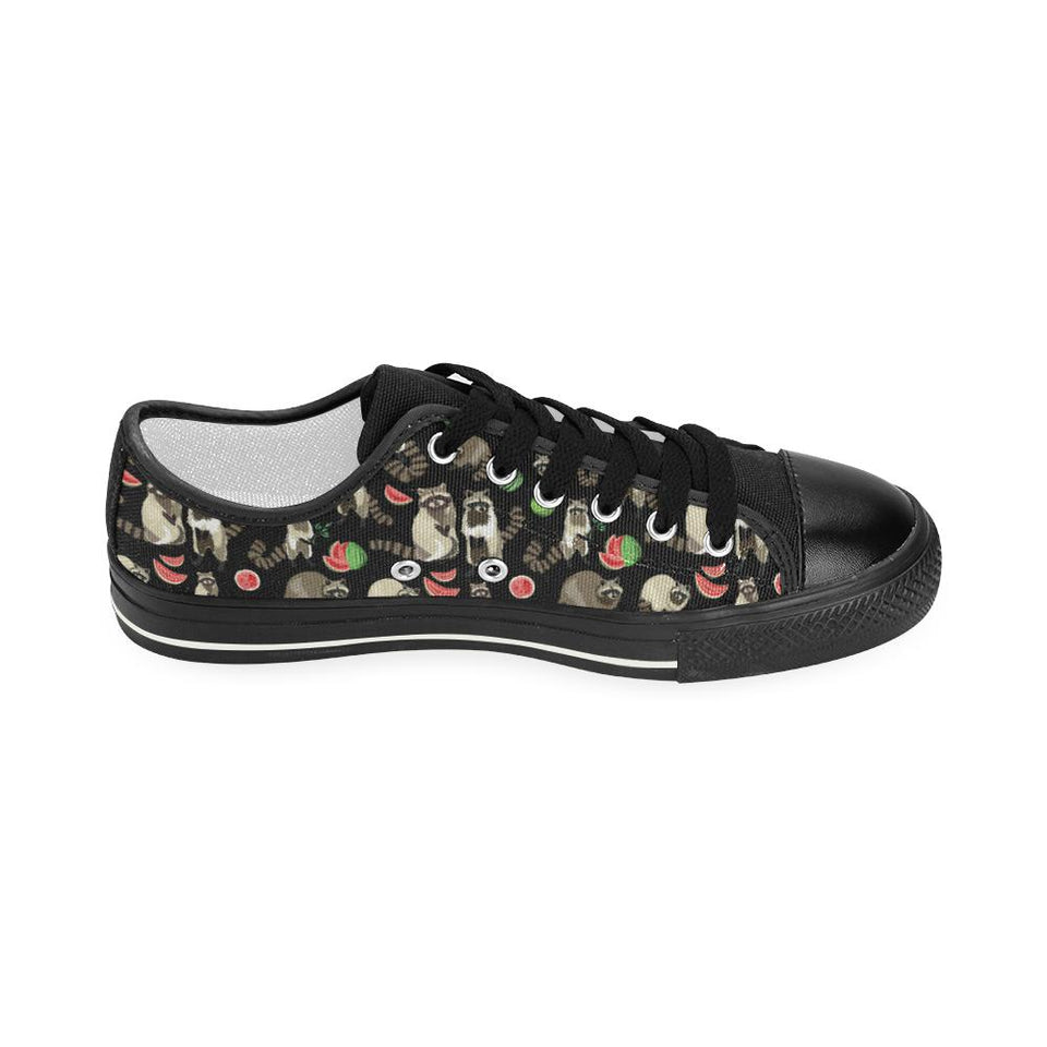Raccoon watermelon pattern Kids' Boys' Girls' Low Top Canvas Shoes Black