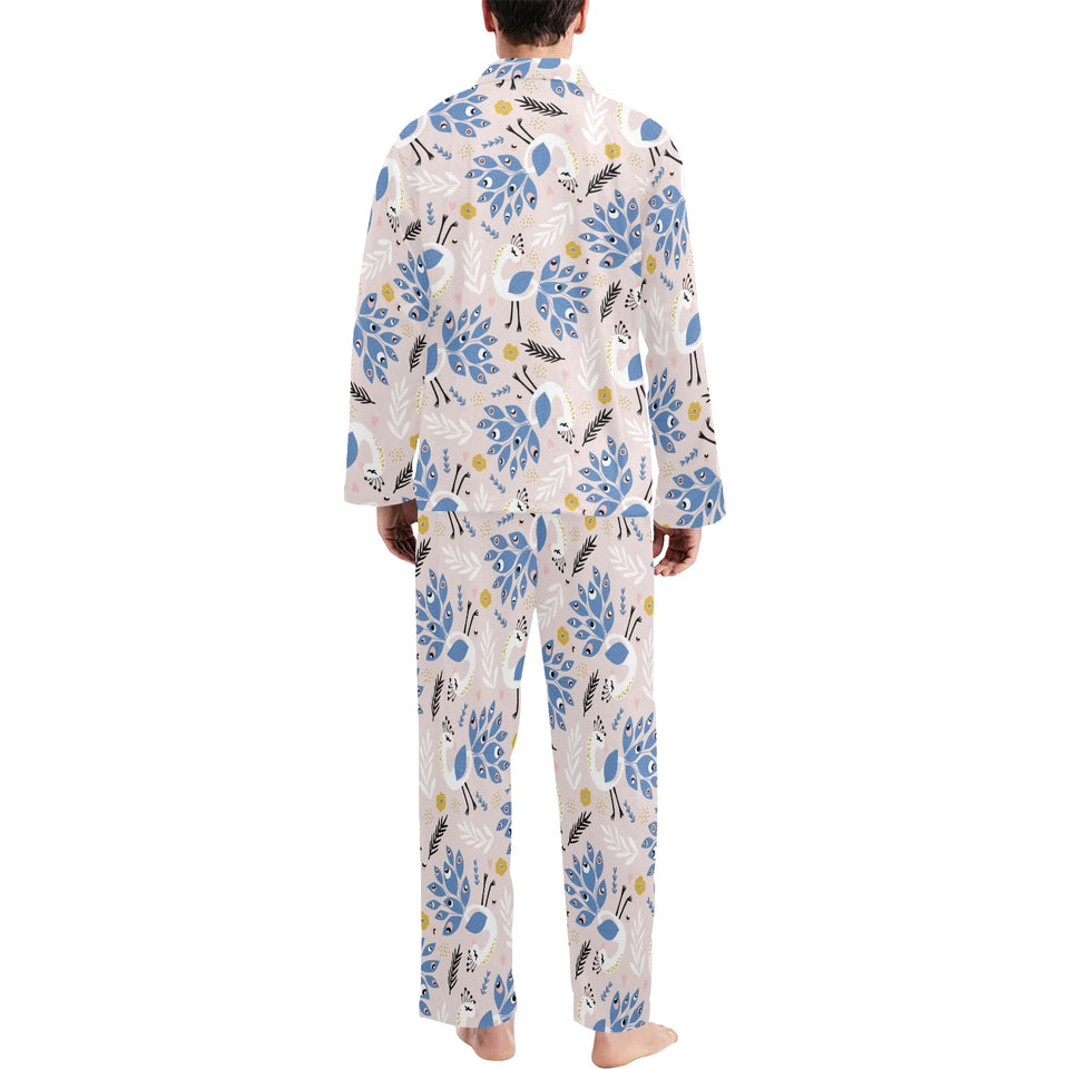 Cute peacock pattern Men's Long Pajama Set