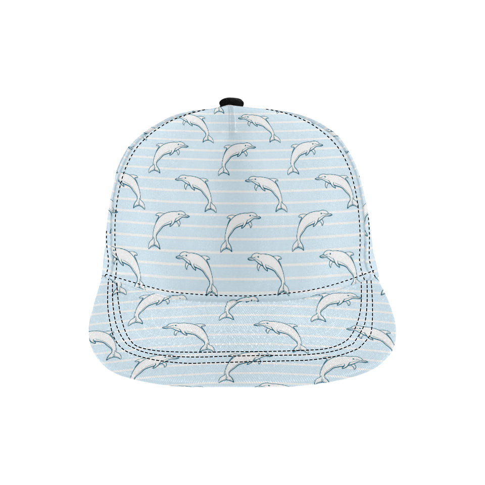 Dolphin blue striped background All Over Print Snapback Cap