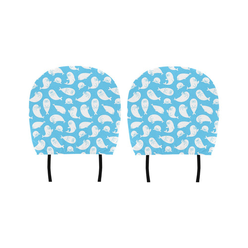 Cute white sea lion seals pattern Car Headrest Cover