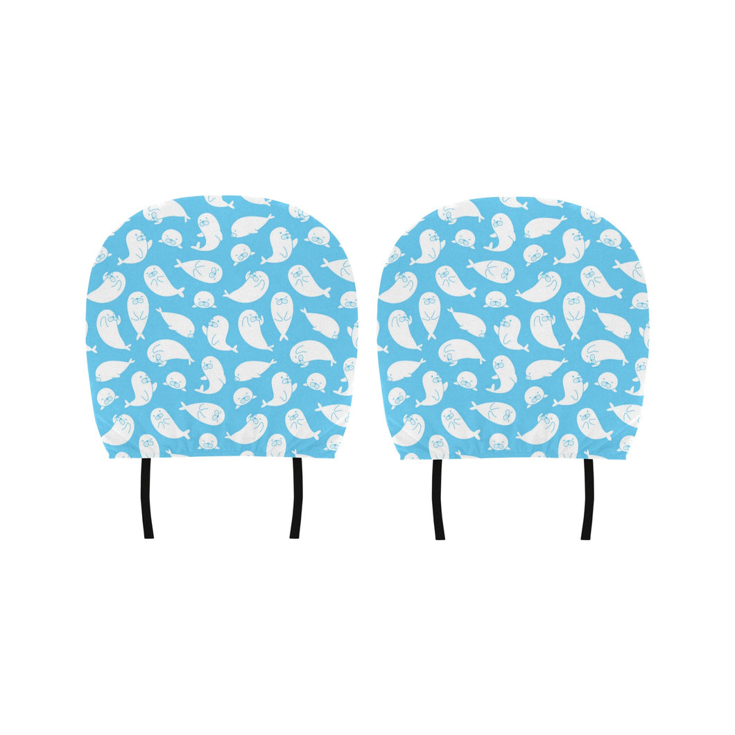 Cute white sea lion seals pattern Car Headrest Cover