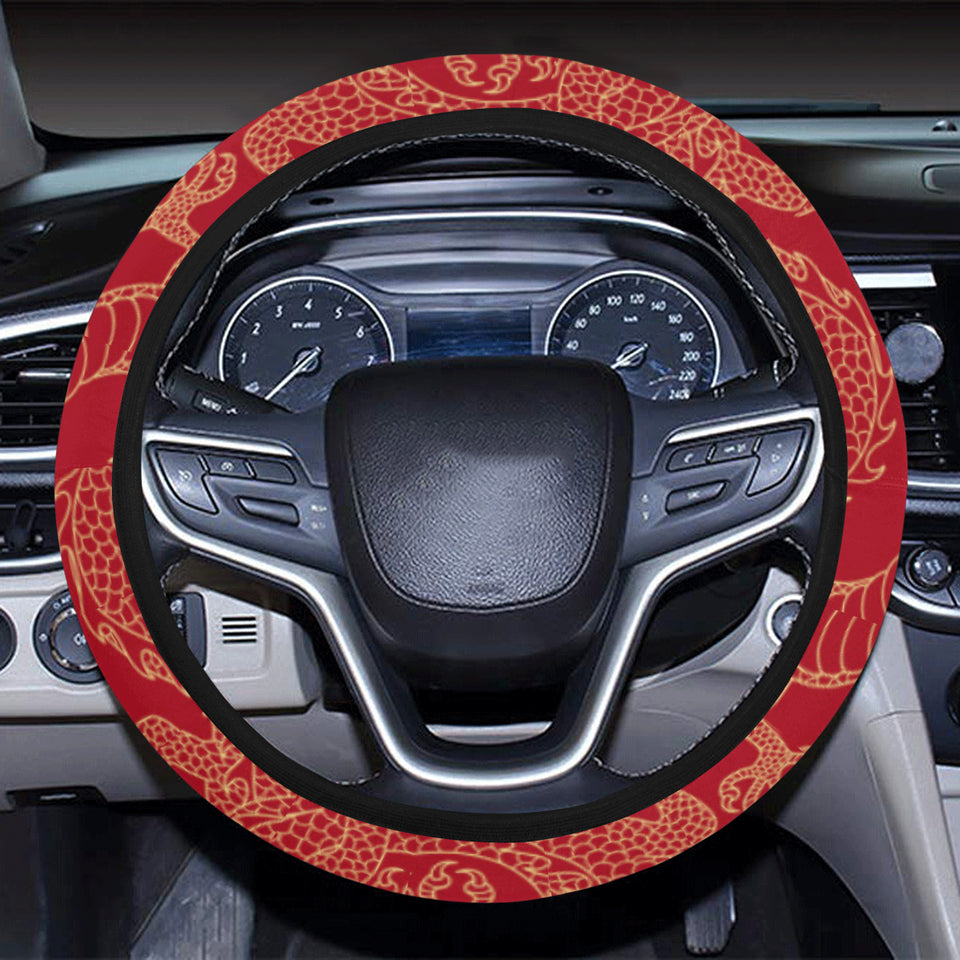 Gold dragons red background Car Steering Wheel Cover