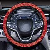Gold dragons red background Car Steering Wheel Cover
