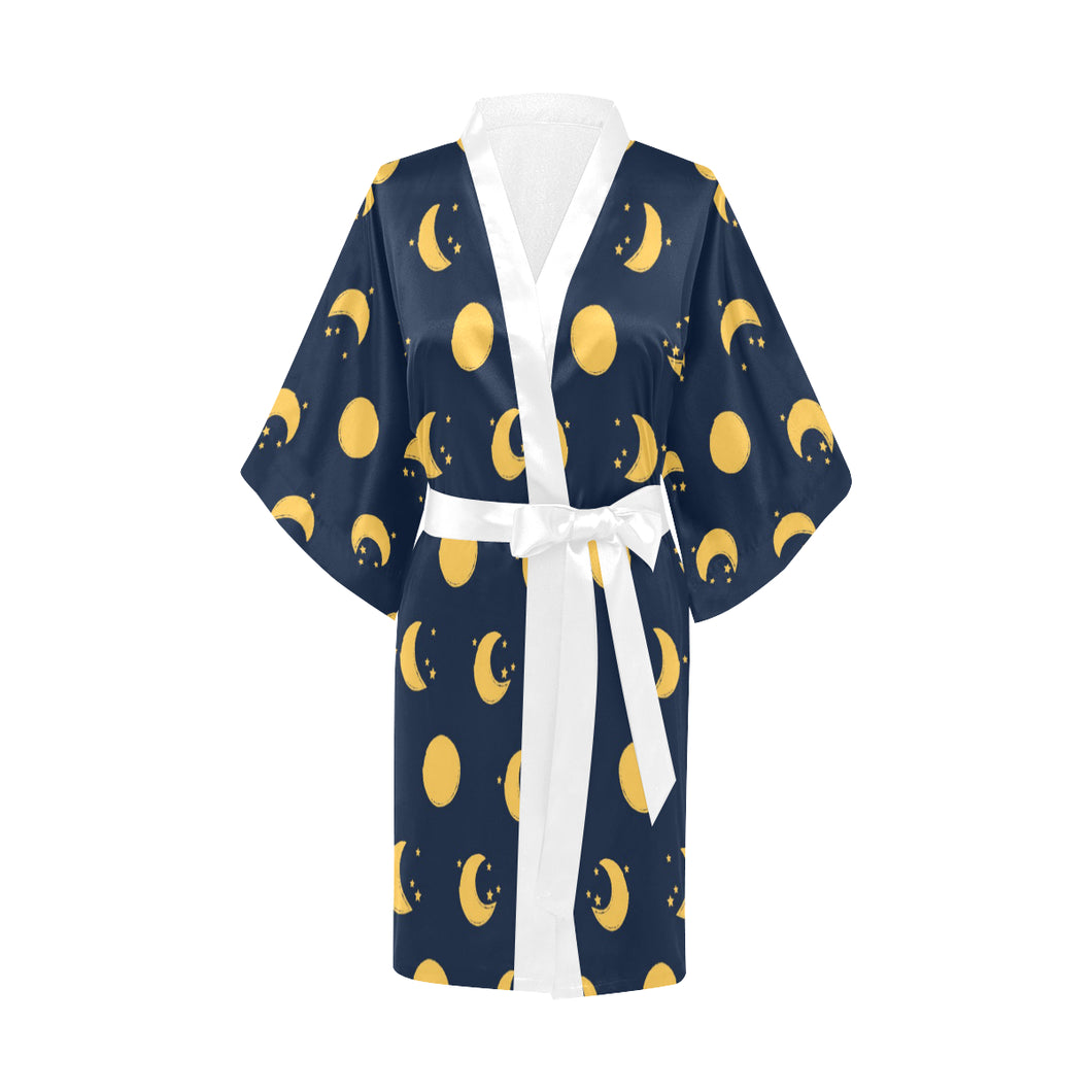 Moon star pattern Women's Short Kimono Robe