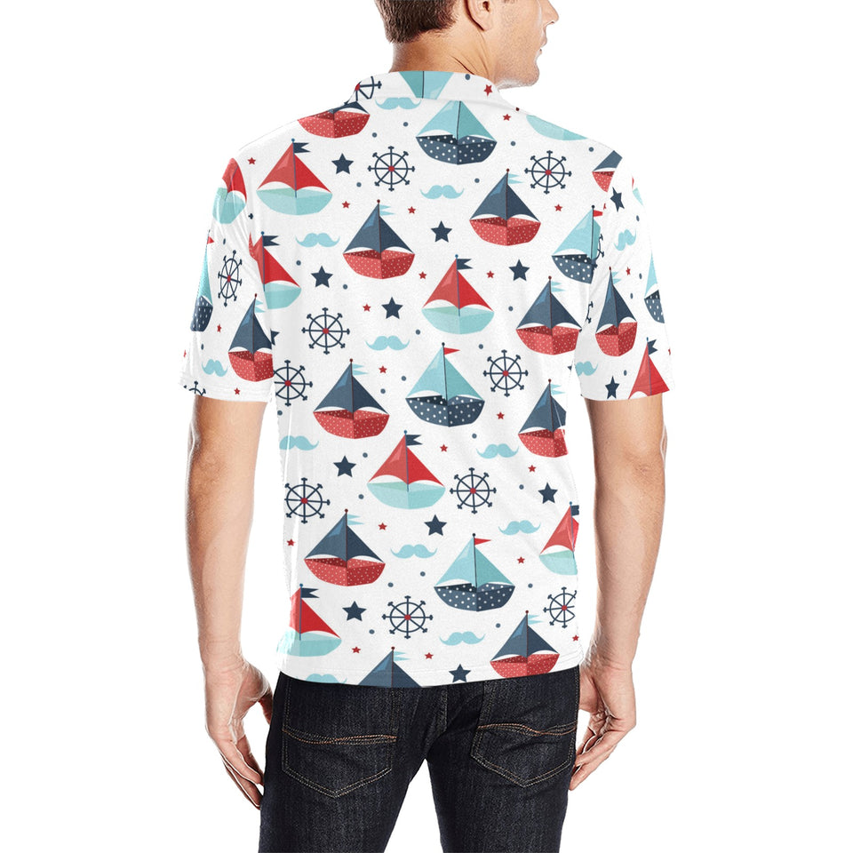 Cute color paper sailboat pattern Men's All Over Print Polo Shirt