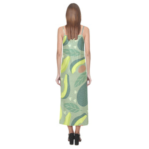 Avocado pattern V-Neck Open Fork Long Dress