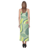 Avocado pattern V-Neck Open Fork Long Dress