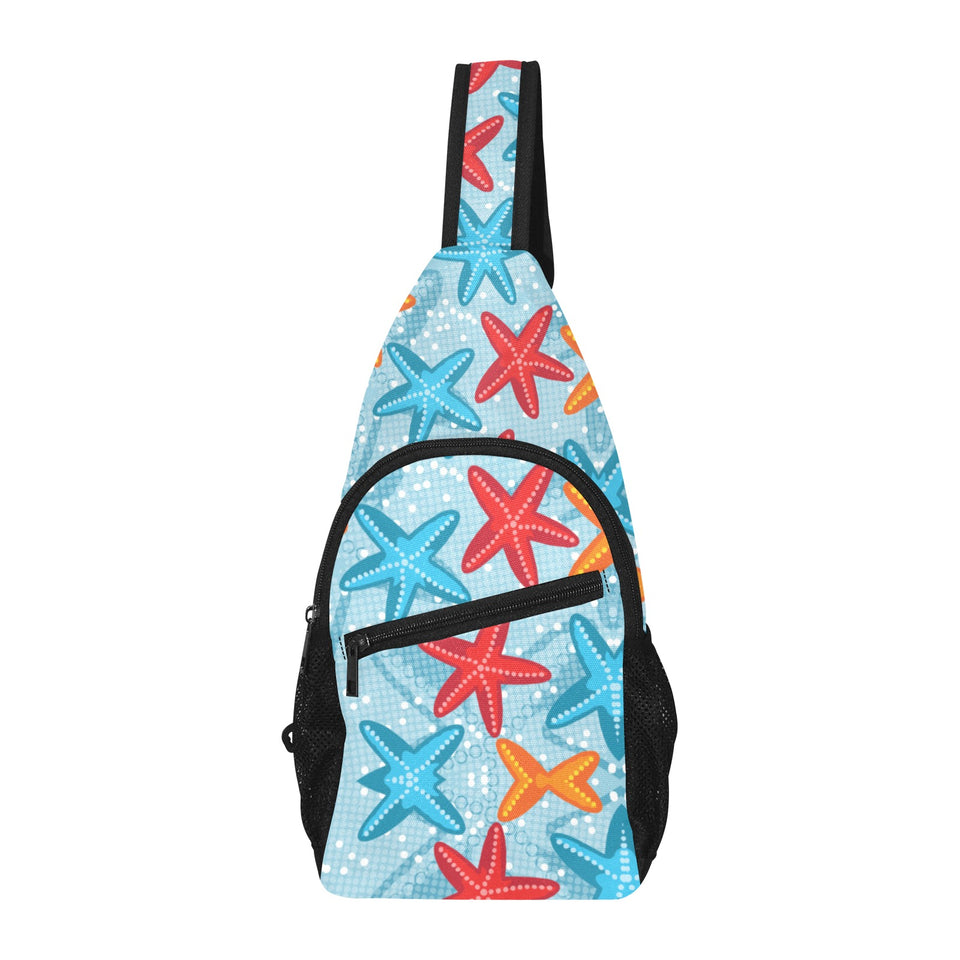 Blue red orange starfish pattern All Over Print Chest Bag