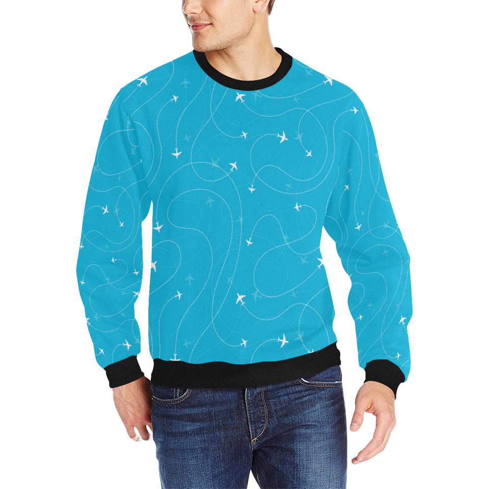 Airplane destinations blue background Men's Crew Neck Sweatshirt