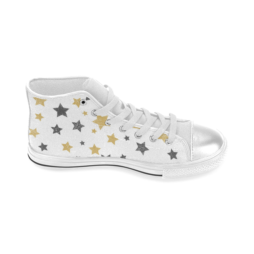 hand drawn gold black star pattern Women's High Top Canvas Shoes White