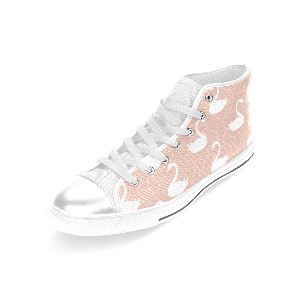 Swan flower light pink background Women's High Top Canvas Shoes White
