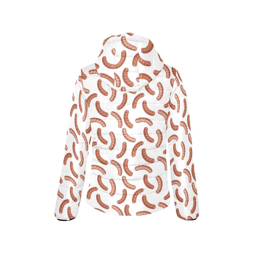 Sausage Pattern Print Design 04 Women's Padded Hooded Jacket
