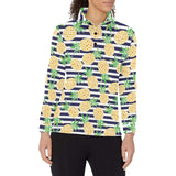 Pineapples pattern striped background Women's Long Sleeve Polo Shirt