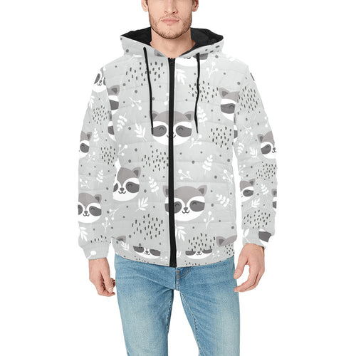 Cute raccoons leaves dot Men's Padded Hooded Jacket