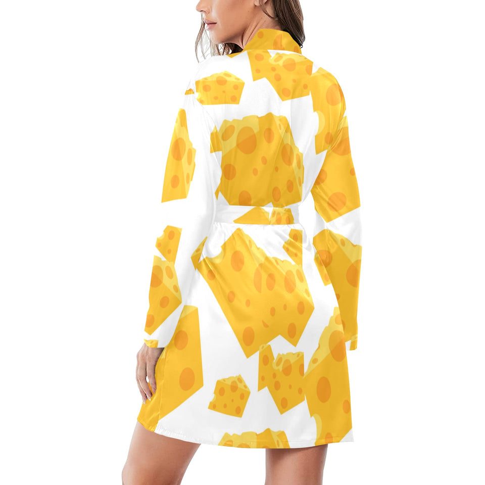 Cheese slice pattern Women's Long Sleeve Belted Night Robe