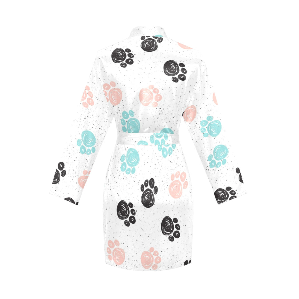 Dog Paws Pattern Print Design 04 Women's Long Sleeve Belted Night Robe