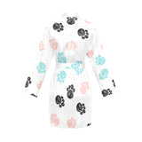 Dog Paws Pattern Print Design 04 Women's Long Sleeve Belted Night Robe