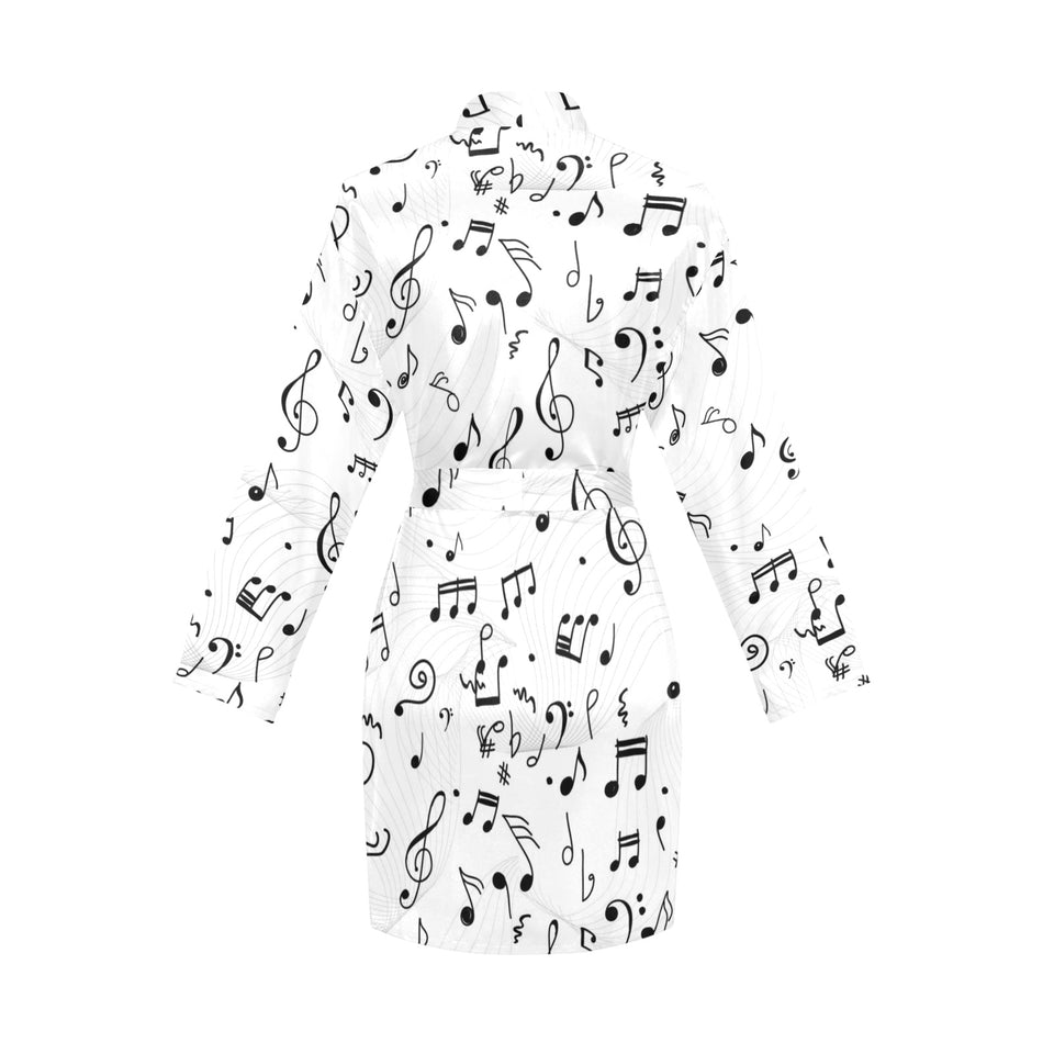 Music Notes Pattern Print Design 04 Women's Long Sleeve Belted Night Robe