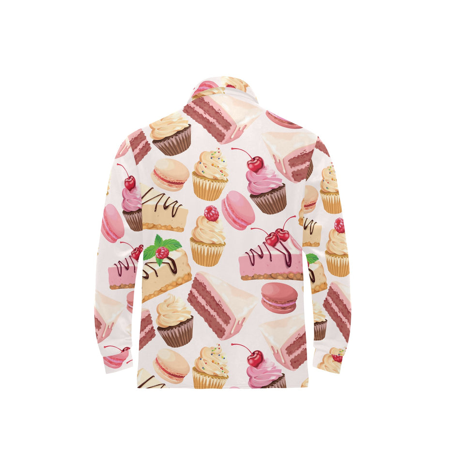 Cake cupcake sweets pattern Men's Long Sleeve Polo Shirt