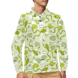 Cute frog dragonfly pattern Men's Long Sleeve Polo Shirt