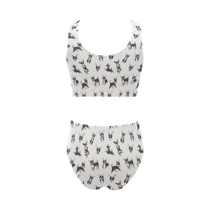 Chihuahua dog pattern Chest Bowknot High Waisted Bikini Swimsuit