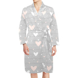 Heart pattern gray background Men's Long Sleeve Belted Night Robe
