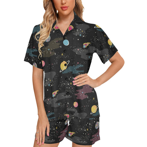 space pattern Women's V-Neck Short Pajama Set