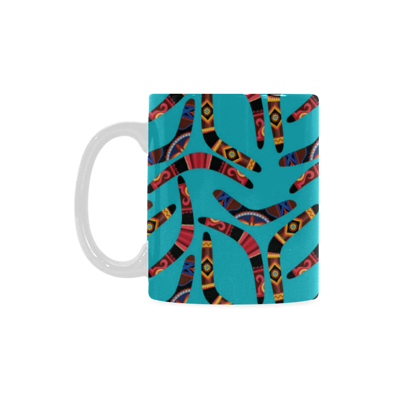 Boomerang Australian aboriginal ornament blue back Classical White Mug (Fulfilled In US)