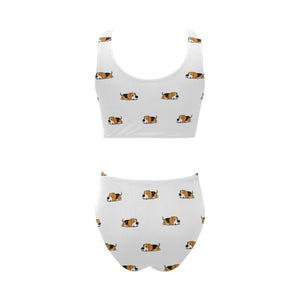 Cute beagle dog sleeping pattern Chest Bowknot High Waisted Bikini Swimsuit