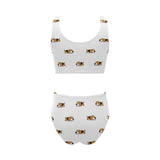 Cute beagle dog sleeping pattern Chest Bowknot High Waisted Bikini Swimsuit