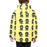 Cute ninja yellow background Kids' Boys' Girls' Padded Hooded Jacket