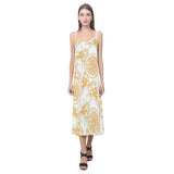 hand drawn orange fruit pattern V-Neck Open Fork Long Dress