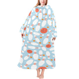 Bowling ball bowling pins blue blackground Blanket Robe with Sleeves