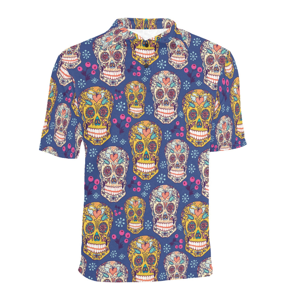 Sugar skull flower pattern Men's All Over Print Polo Shirt