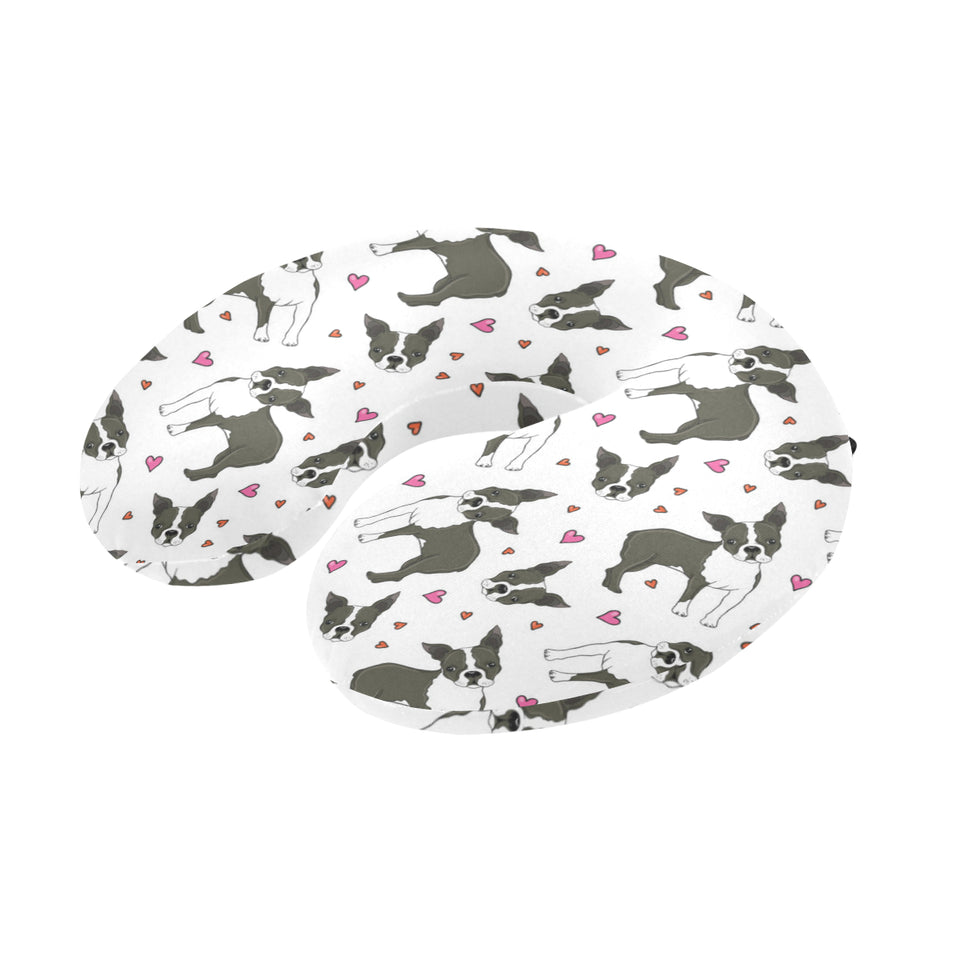 Boston terrier dog hearts vector pattern U-Shaped Travel Neck Pillow
