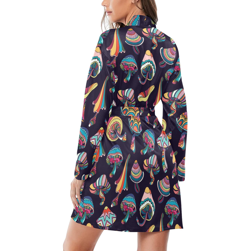 Colorful mushroom pattern Women's Long Sleeve Belted Night Robe