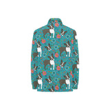 Boston terrier beautiful flower pattern Women's Long Sleeve Polo Shirt