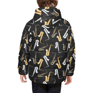 saxophone design pattern Kids' Boys' Girls' Padded Hooded Jacket