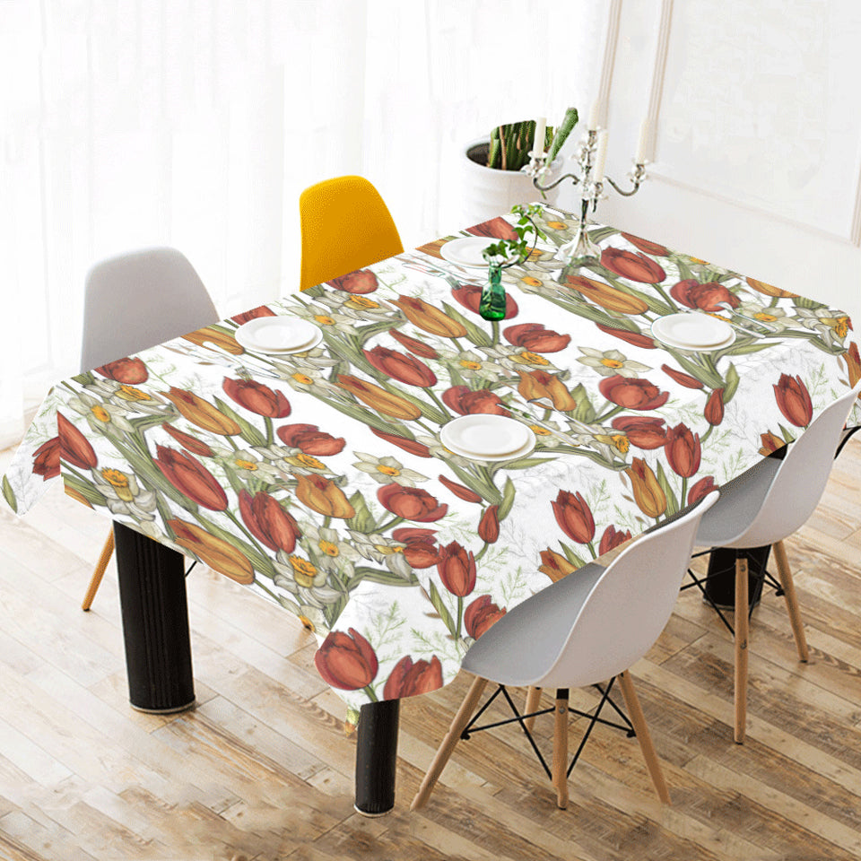 Red tulips and daffodils pattern Tablecloth